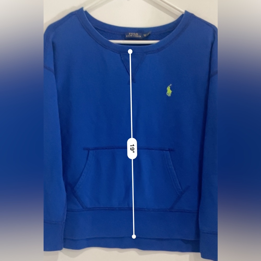 Polo Ralph Lauren Cyan Blue Crewneck Sweatshirt with Kangaroo Pocket Women’s XS - Picture 5 of 9